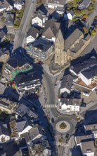 Aerial view, town centre with parish church St. Nikolaus in Olsberg, Sauerland, North