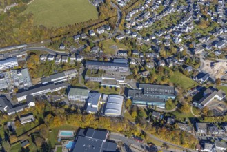 Aerial view, secondary school Olsberg and secondary school Olsberg-Bestwig and sports hall in