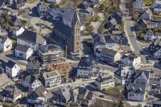 Aerial view, Construction site, New residential and commercial building Bahnhofstraße at the