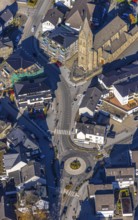 Aerial view, town centre with parish church St. Nikolaus in Olsberg, Sauerland, North