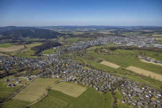 Aerial view, local view, new cemetery, spa gardens, farm Hof Ax, Schmallenberg, Sauerland, North