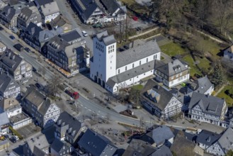 Aerial view, Catholic parish church of St George in Fredeburg, Schmallenberg, Sauerland, North