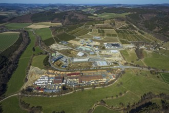Aerial view, industrial park Hochsauerland, federal road B511, Wormbach, Schmallenberg, Sauerland,