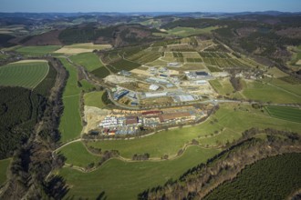 Aerial view, industrial park Hochsauerland, federal road B511, Wormbach, Schmallenberg, Sauerland,