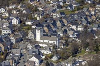 Aerial view, Catholic parish church of St George in Fredeburg, Schmallenberg, Sauerland, North