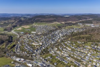 Aerial view, construction site and new construction of the L776n bypass, MVZ Medical Care Centre