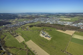 Aerial view, local view, new cemetery, spa gardens, farm Hof Ax, Schmallenberg, Sauerland, North