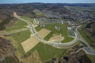 Aerial view, construction site and new construction of the L776n bypass Bad Fredeburg, Fredeburg,