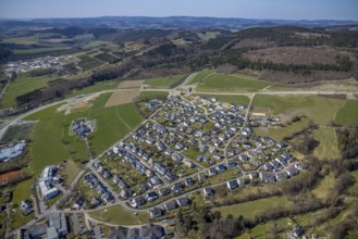 Aerial view, construction site and new construction of the bypass L776n Bad Fredeburg, Fredeburg,