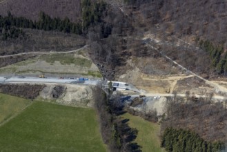 Aerial view, construction site and new construction of the L776n bypass Bad Fredeburg, Fredeburg,