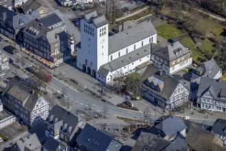 Aerial view, Catholic parish church of St George in Fredeburg, Schmallenberg, Sauerland, North