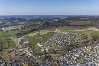 Aerial view, construction site and new construction of the bypass L776n Bad Fredeburg, Fredeburg,