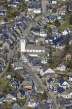 Aerial view, Catholic parish church of St George in Fredeburg, Schmallenberg, Sauerland, North