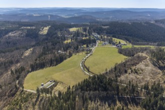 Aerial view, Landesleistungszentrum Biathlon Jagdhaus e.V. 82, forest damage and tree mortality,