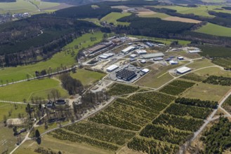 Aerial view, industrial park Hochsauerland, federal road B511, Wormbach, Schmallenberg, Sauerland,