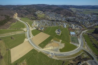 Aerial view, construction site and new construction of the L776n bypass Bad Fredeburg, Fredeburg,