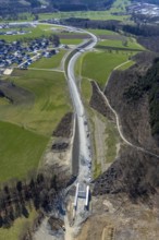 Aerial view, construction site and new construction of the L776n bypass Bad Fredeburg, Fredeburg,