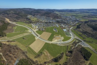 Aerial view, construction site and new construction of the L776n bypass Bad Fredeburg, Fredeburg,
