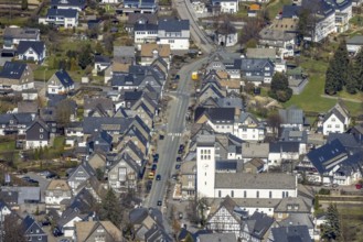 Aerial view, Catholic parish church of St George in Fredeburg, Schmallenberg, Sauerland, North
