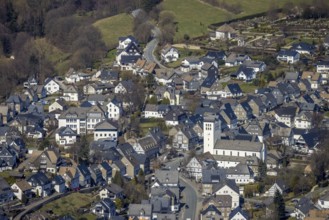 Aerial view, Catholic parish church of St George in Fredeburg, Schmallenberg, Sauerland, North