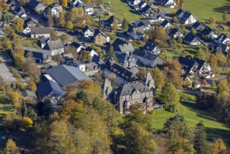 Aerial view, Hotel Schloss Gevelinghausen in the district of Gevelinghausen in Olsberg, Sauerland,