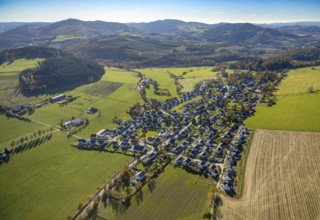 Aerial view, view of Gevelinghausen district in Olsberg, Sauerland, North Rhine-Westphalia,