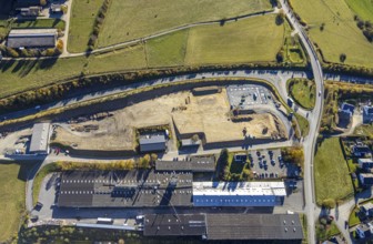 Aerial view, new development area Bottschüre-Süd with feeder road B480 in the district Bigge in