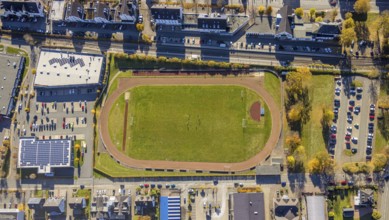 Luftbild, Kunstrasenplatz Sparkassen Arena im Ortsteil Bigge in Olsberg, Sauerland,