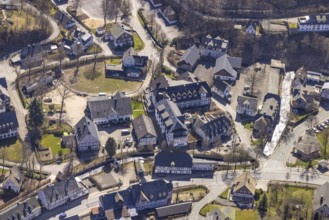 Aerial view, Landhotel Gasthof Schütte in the town centre, Oberkirchen, Schmallenberg, Sauerland,
