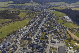 Aerial view, housing estate Weststraße and Oststraße Parallele, St.-Alexander-Kirche,