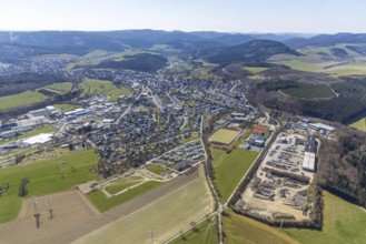Aerial view, construction site, construction area Altes Feld II, Breslauer Straße, Schmallenberg,