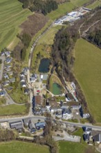 Aerial view, construction site conversion and renovation at the Romantikhotel Deimann, Winkhausen,