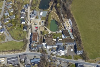 Aerial view, construction site conversion and renovation at the Romantikhotel Deimann, Winkhausen,