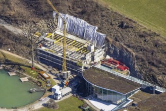 Aerial view, construction site conversion and renovation at the Romantikhotel Deimann, Winkhausen,