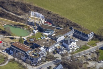 Aerial view, construction site conversion and renovation at the Romantikhotel Deimann, Winkhausen,
