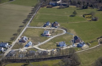 Aerial view, construction site and new construction residential buildings An der Viehbahn,