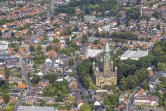 Aerial view, St. Anthony's Basilica Catholic Church in Rheine City in Rheine, Münsterland, North