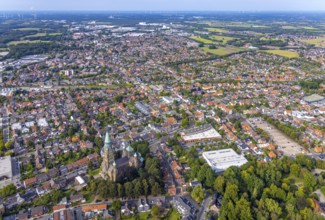 Aerial view, St. Anthony's Basilica Catholic Church in Rheine City in Rheine, Münsterland, North