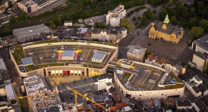 Aerial view, town hall, old town with Kaiserwall, Palais Vest shopping centre, city centre,