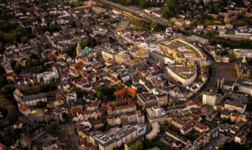 Aerial view, old town with Kaiserwall, Palais Vest shopping centre, catholic ProbsteiKirche St.