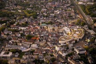 Aerial view, old town with Kaiserwall, Palais Vest shopping centre, catholic ProbsteiKirche St.