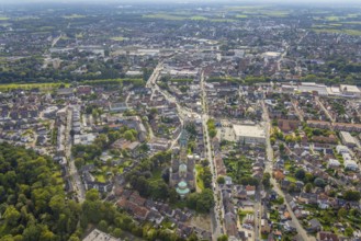 Aerial view, local view and the catholic church St. Antonius-Basilika in Rheine-Stadt in Rheine,