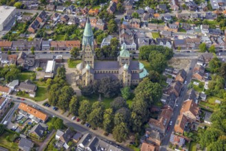 Aerial view, St. Anthony's Basilica Catholic Church in Rheine City in Rheine, Münsterland, North
