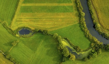 Aerial view, river Ems in the nature reserve Emsaue at the district Gellendorf in Rheine,