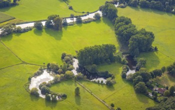 Aerial view, river Ems in the nature reserve Emsaue at the district Gellendorf in Rheine,
