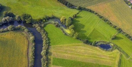 Aerial view, river Ems in the nature reserve Emsaue at the district Gellendorf in Rheine,