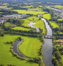 Aerial view, river Ems in the nature reserve Emsaue at the district Gellendorf in Rheine,