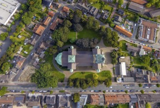 Aerial view, St. Anthony's Basilica Catholic Church in Rheine City in Rheine, Münsterland, North