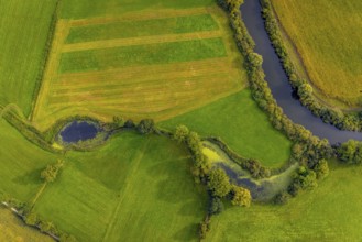 Aerial view, river Ems in the nature reserve Emsaue at the district Gellendorf in Rheine,