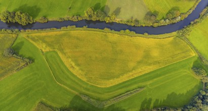 Aerial view, river Ems in the nature reserve Emsaue at the district Gellendorf in Rheine,